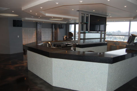 Cowboys Stadium, glass mosaic bar counter on a suite level