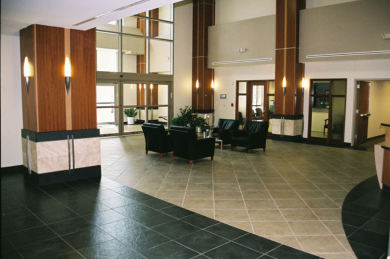 Cambridge Physicians Medical Center, lobby with diagonal tile floor