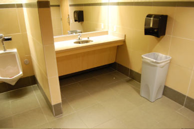 Sam Moon, tiled restroom