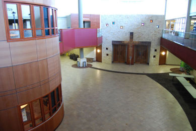The Hills Church, lobby with tile floor