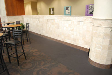 Tom Landry Fitness Center, stone-clad counter wall